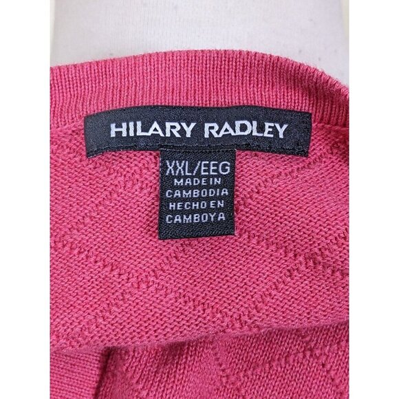 Hilary Radley Women Plus XXL Button Cardigan Sweater Coral Diagonal Check Cotton - Picture 5 of 6